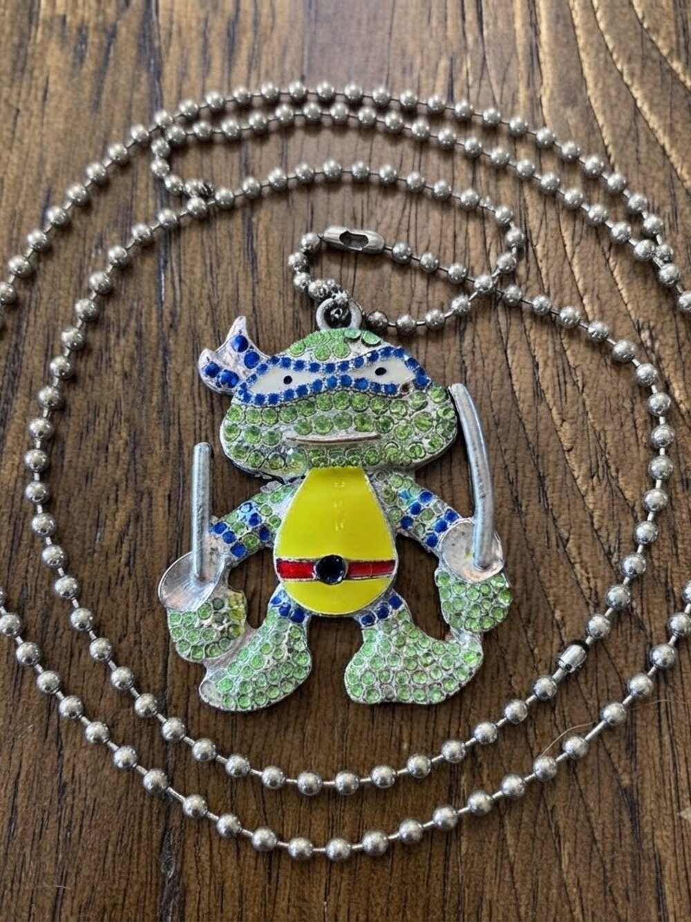New rhinestone TMNT Leonardo bead ball chain necklace